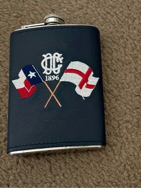 Embroidered Flag Leather Hip Flask - Navy